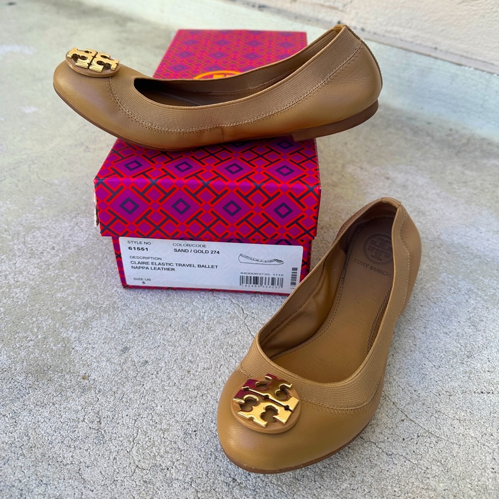 Tory Burch Claire Elastic Travel Ballet Flats - Nappa Leather w/ Original Box